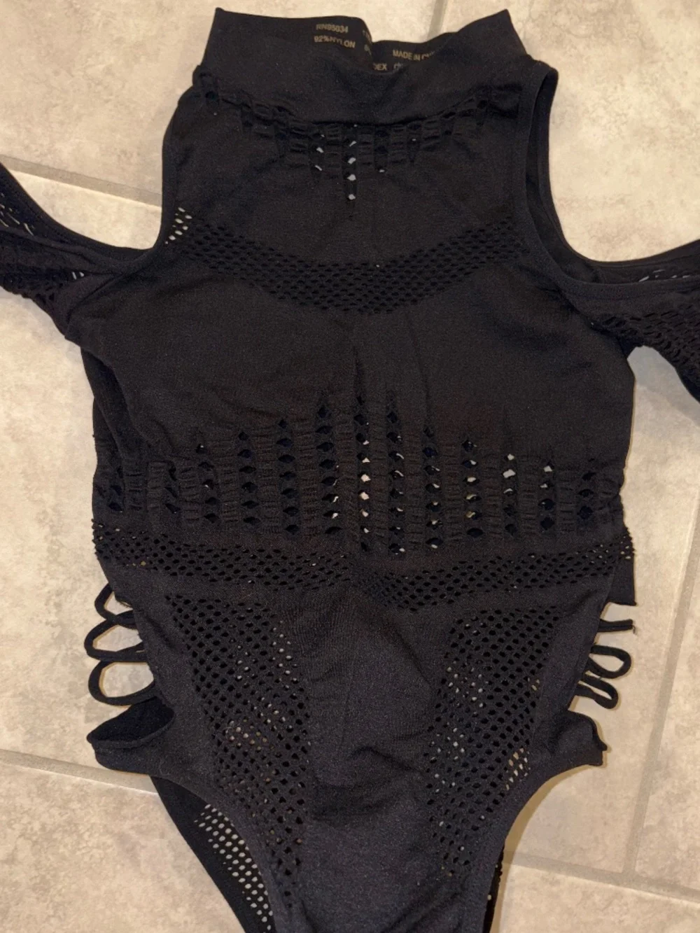 NWOT! HAUTY Women Black 1Piece Cold Shoulder Seamless Sheer Bodysuit Lingerie OS